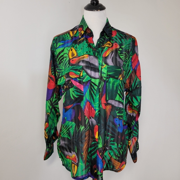 Adam Douglas silk vintage  button down tropical blouse - Picture 1 of 3
